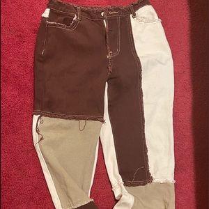 brown,tan & white patched jeans